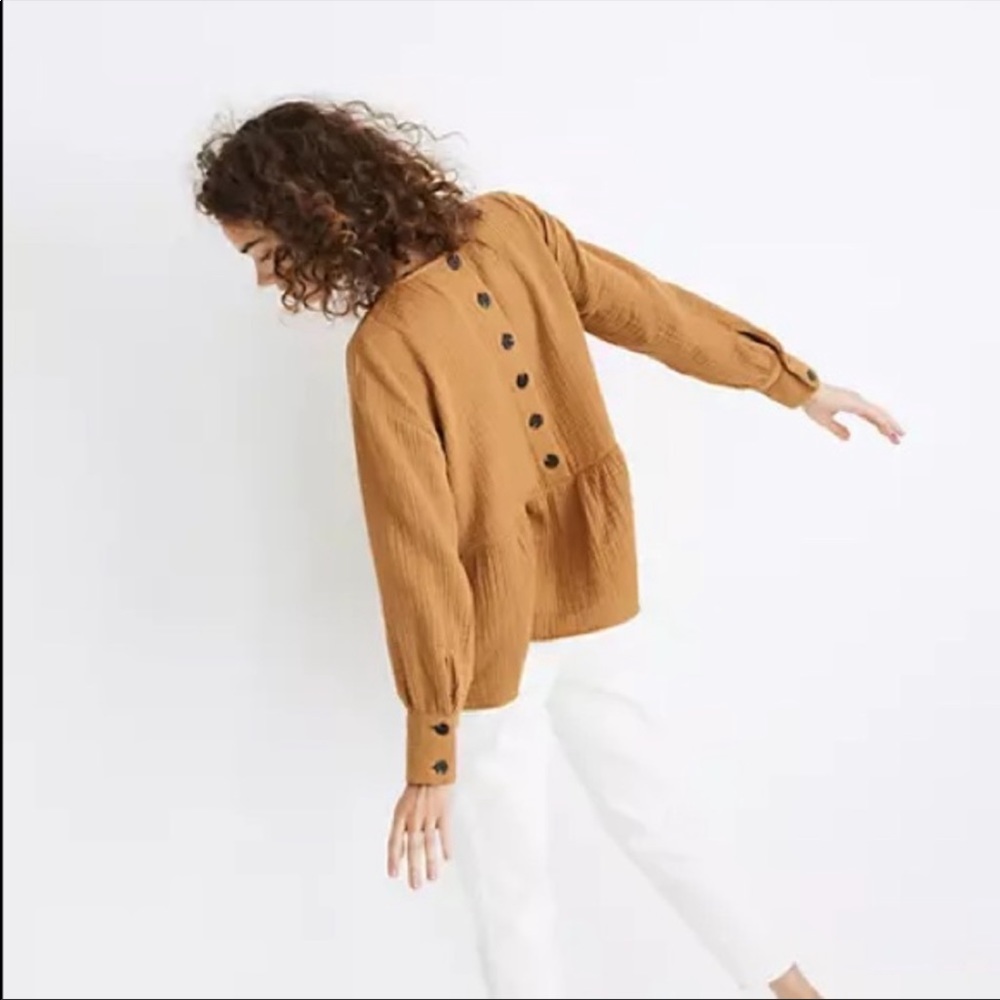 Madewell Gauze Button Back Peplum Top - medium